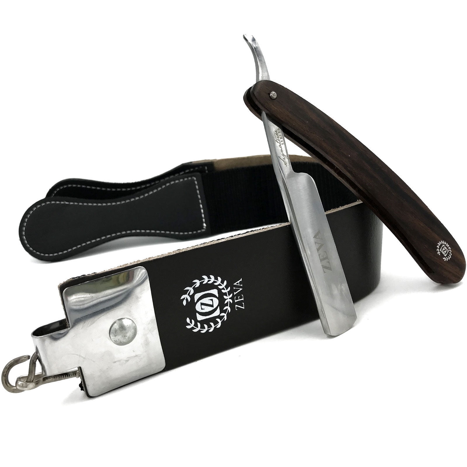 ZEVA Shave Ready Dark Wood Handle Straight Razor Rasoir with Leather Strop/Strap