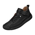 thumbnail image 3 of GrmtClth Unisex Handmade Leather Shoes Trendy Multi‑Tone Leather Sneakers Elastic Shoelace Design Stitched Border Leisure Trainers, 3 of 10