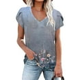 thumbnail image 4 of WREESH Fashion V-Neck Cap Sleeve T-Shirt Women's Summer Petal Top with Floral Print Gray, 4 of 5