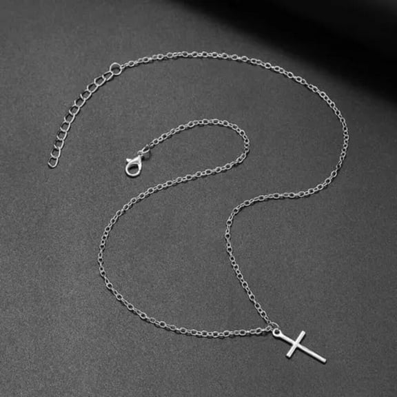 K-KED Fashion 925 Silver Filled Cross Pendant Chain Necklace Women Mens Delicate Jewelry Choker-Silver