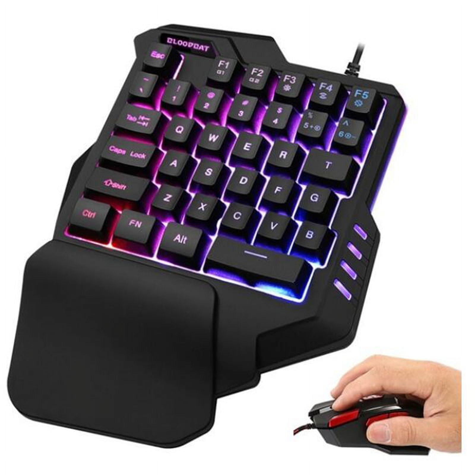  One Handed Half Keyboard Mouse USB Spilitter Type-C Adapter  Gaming Combo with RGB LED Backlit 7200DPI CPI Customize 4 Port Adapter Mini  Size Small Wired Set for LOL/Wow/fortnite/Dota/PUBG : Video Games