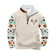thumbnail image 2 of LEBONYARD Men's Crewneck Tee with Long Sleeves,Men Casual Hoodie Retro Ethnic Printed Stand-up Neck Zipper Long Sleeve Tops Wshirts Beige L, 2 of 3