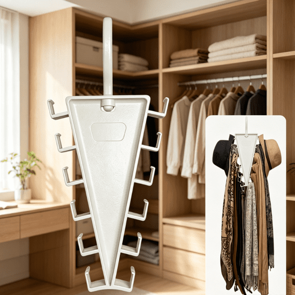 KRONDO V-Shaped Double-Sided Closet Hanger, 12-Hook Rotating Organizer for Hats, Scarves, Belts & Accessories