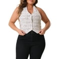 thumbnail image 2 of DARING DIVA Women's Plus Size Vintage Halter Button Down Tweed Vests 1X White, 2 of 6