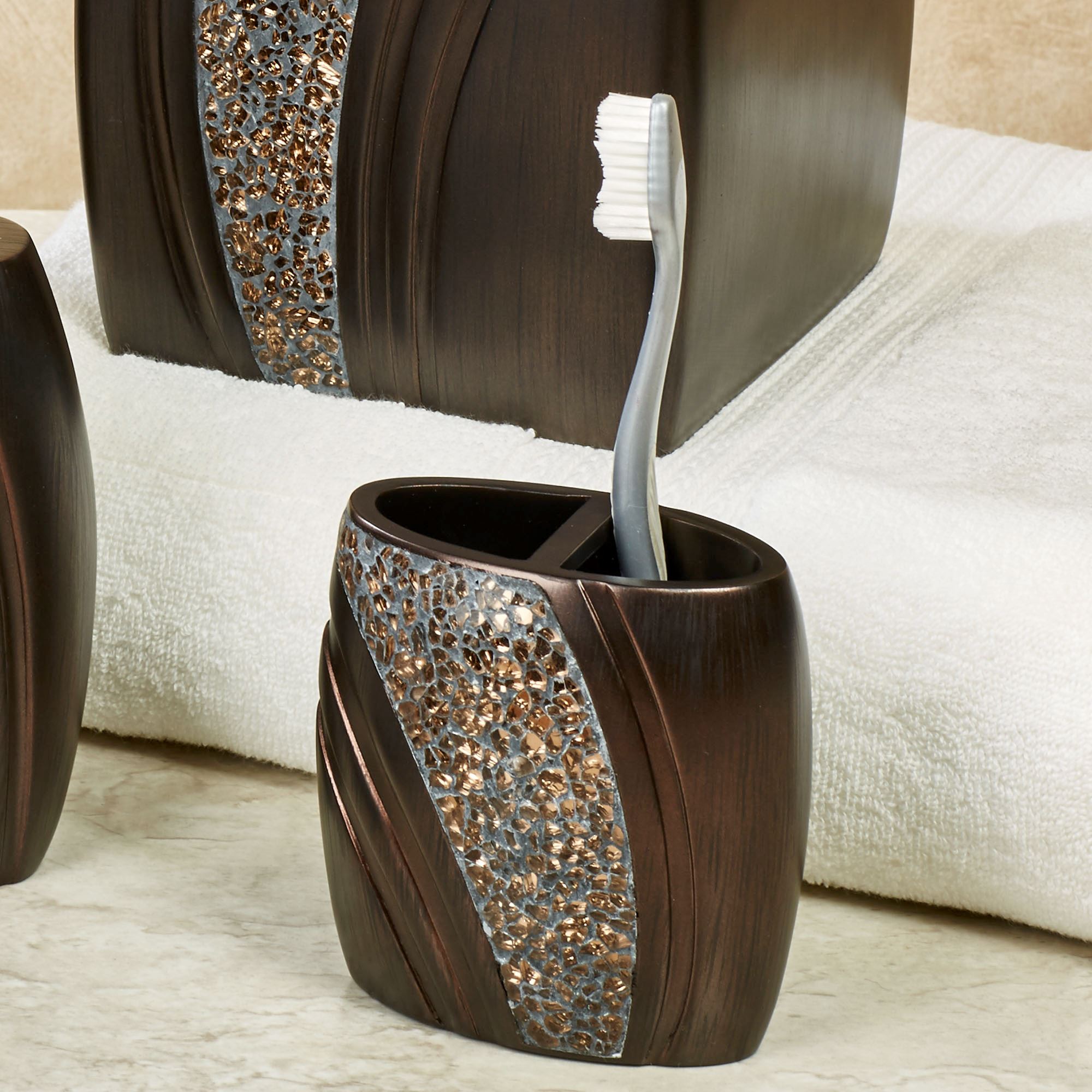 Grandeur Resin Toothbrush Holder with Glass Mosaic Bronze Toothbrush