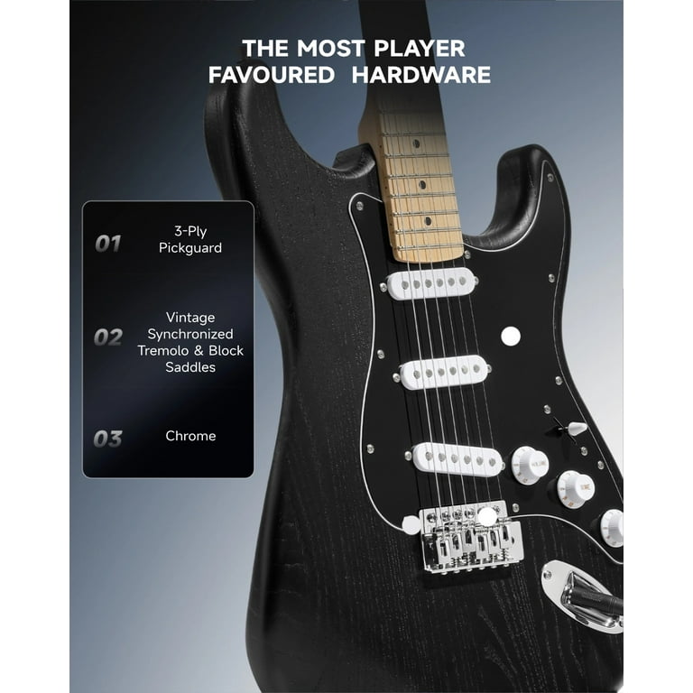 Donner Electric Guitar Kits for Beginner Right Hand S-S-S Pickups Strater Sets, Black DST-80