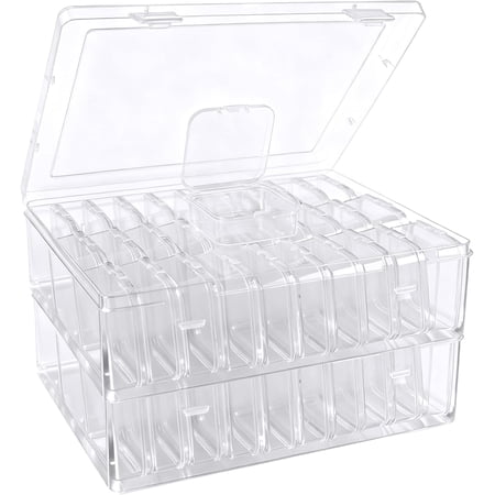 Bead Organizer Box – 60 Small Clear Plastic Containers w/ Hinged Lid – 2 Main Cases (8.6"x6.7"x2.4") + 60 Mini Containers (2.2"x2.2"x0.8") – For Beads/Jewelry/Diamond Painting/Nail Art/Screws