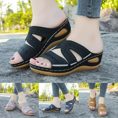 

Egmy Women S Wedge Fish Mouth Platform Multicolor Embroidered Sandals Slippers