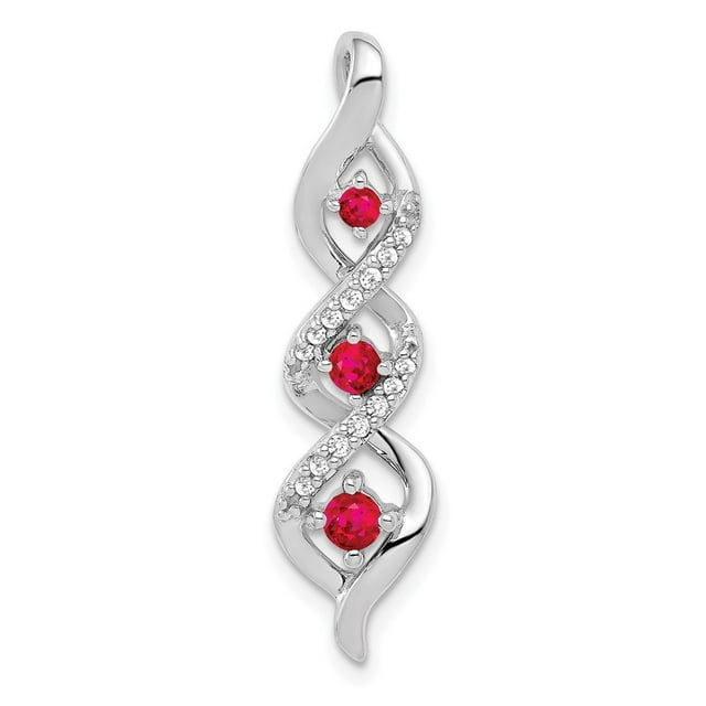 Diamond2Deal 14K White Gold Diamond and .25 Ruby Twisted 3-stone Chain Slide Pendant for Women