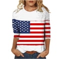 thumbnail image 2 of Pntutb Grande Taille Liquidation! T-Shirt Imprimé de la Fête de l'Indépendance pour Femmes Blouse à Manches 3/4 Col Rond Hauts Décontractés, 2 of 4