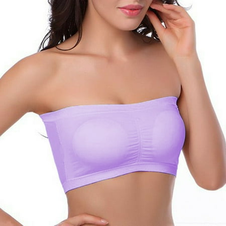 

Springcmy Strapless Bra Bandeau Tube Removable Padded Top Stretchy