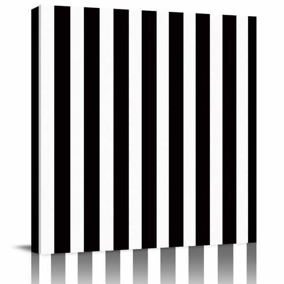 Framed Canvas Wall Art for Living Room Black White Stripes Wall Decor, Classic Vertical Striped Aesthetic Paintings for Bedroom Office Kitchen Bathroom, Ready to Hang Artwork Wall Pictures 8x8 Inch