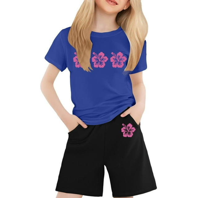 FAOWME T-Shirt Enfant Imprimé Lettres Colorées Col Rond Manches Courtes pour Filles Garçons T-Shirts Tee Tops Bleu 3-4 Ans