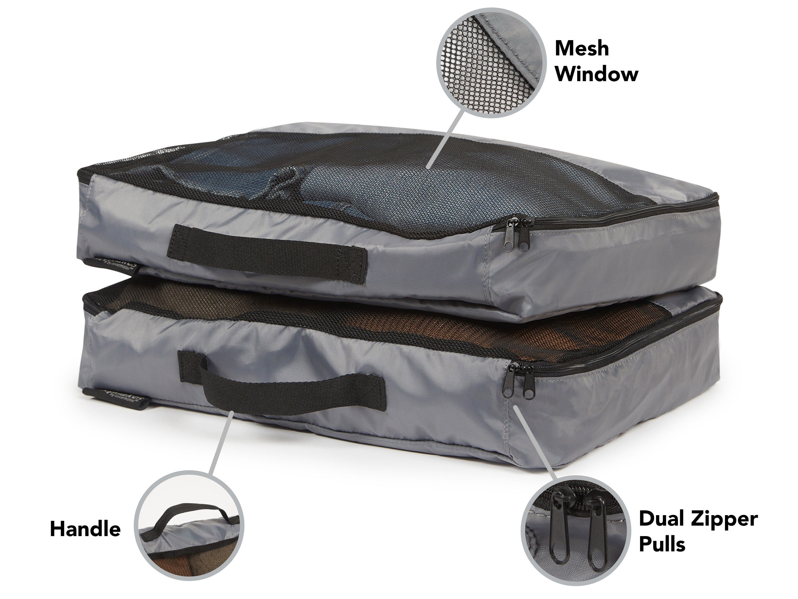 Covermates Packing Cube Set - Premium Polyester - Dual Zipper Pulls - Carrying Handle - Front Mesh Window - Travel Organization, Grey