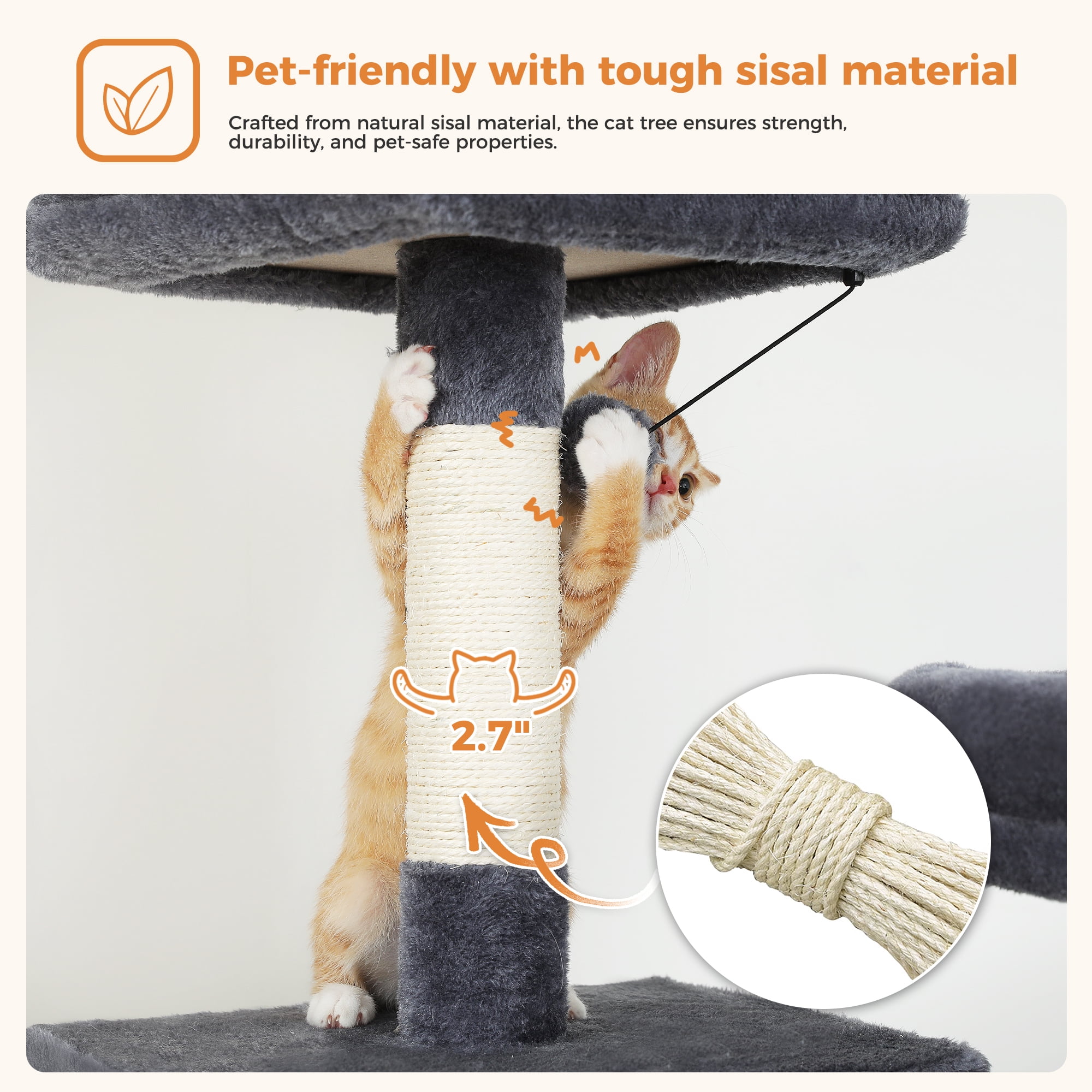 PEQULTI 71 " Large Cat Tree Tower for Cat with Dual Condos and 6 Scratching Posts Indoor Dark Gray