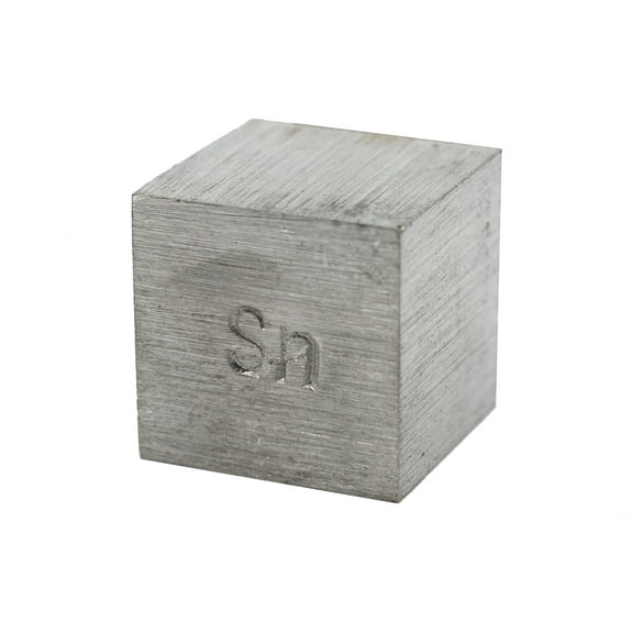 Density Cube, Tin (Sn) with Element Stamp - 0.8 Inch (20mm) Sides - For Density Investigation, Specific Gravity & Specific Heat Activities - Eisco Labs