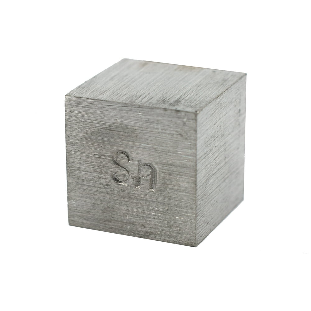 Density Cube, Tin (Sn) with Element Stamp 0.8 Inch (20mm) Sides For