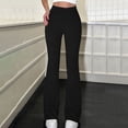 thumbnail image 5 of Women's Elastic Slim Fit Flared Pants, Brushed Striped Solid Color Casual Trousers with Side Pockets, Comfortable Bootcut Leggings for Sports Leisure and Daily Wear Black L, 5 of 9