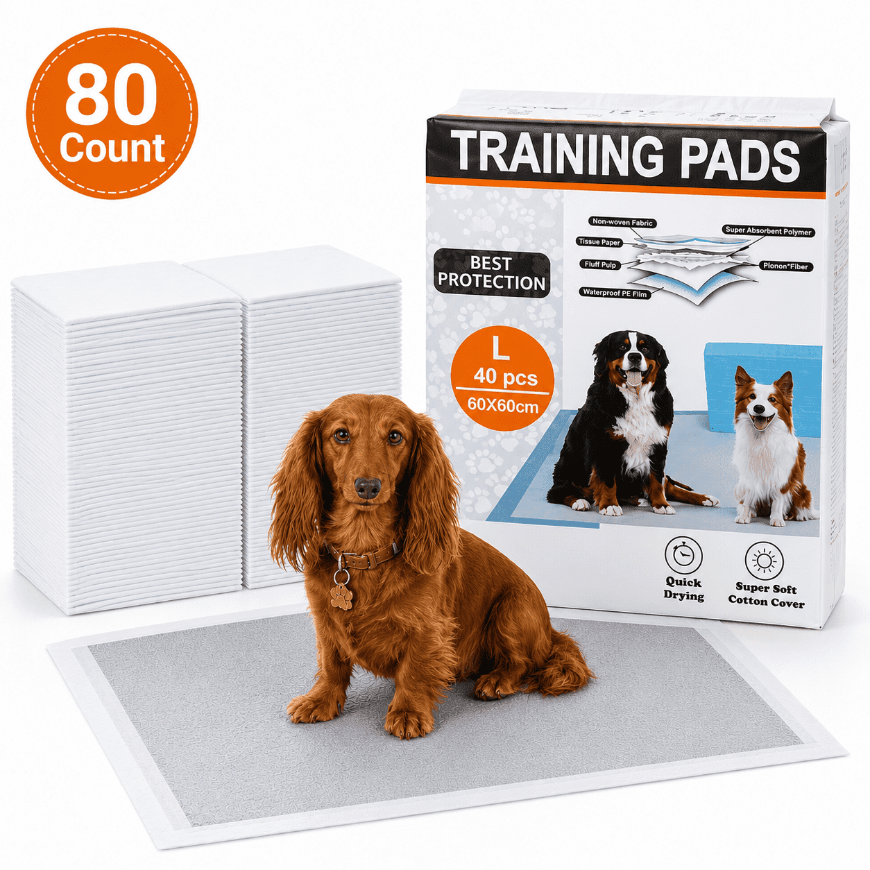 Charcoal Puppy Pads, 80 Count 23"x23" Dog Pee Pads,Odor Control, 5-Layer Leak-Proof Super Absorbent Quick-Dry Disposable Pads for Dogs(2 Pack)