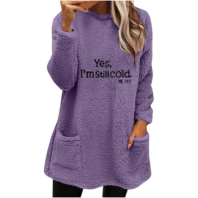 Birdeem Womens Round- Neck and Winter Loose Print Pocket Warm Long Sleeve Blouse Tops