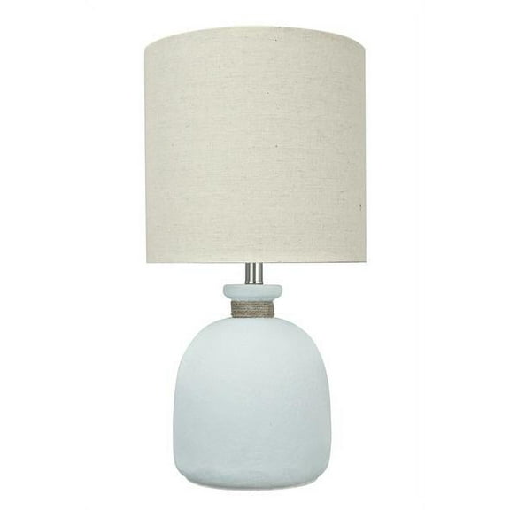 Aspen Creative 40141, 19 1/2" High Modern Glass Table Lamp, Pale Blue Glass Finish with Drum Shaped Lamp Shade in Off White, 9 1/2" Wide