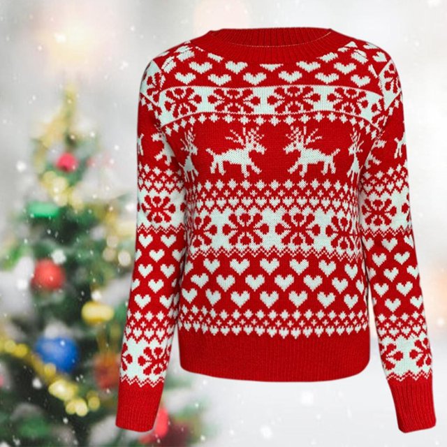 Cuello redondo Suéter de Nad Blusa Puente Reno Estampado pá Noel Reno de punto Jersey de punt pá Noel para fiesta Rojo m Macarena Suéter tejido