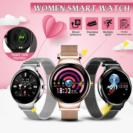 Fashion Women Smart Watch Stainless Steel Smart Bracelet Waterproof Blue tooth Watch Support Sleep Monitor/ Blood Pressure Monitor/ Sport Modes/ Predict Menstrual Cycle/