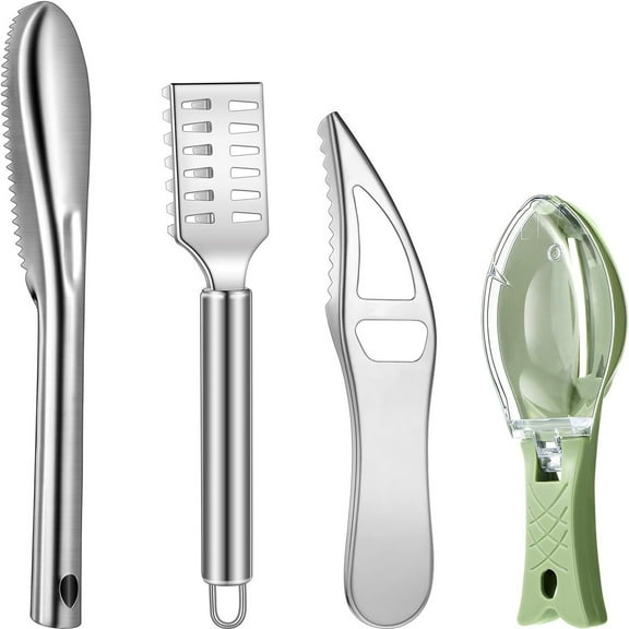 4 pieces Stainless Steel Fish Scale Remover Cleaner Kitchen Scaler Fish Skin Graters Cleaning Peeler Scaler Scraper with Bottle Opener for Kitchen Cleaning Tools