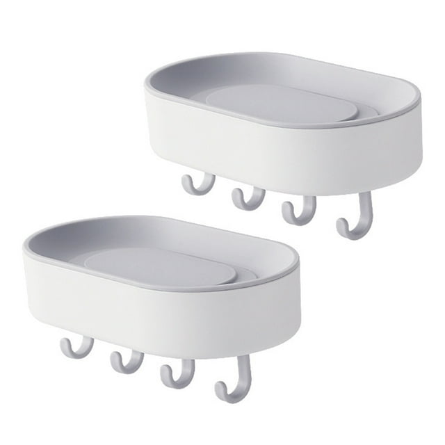 Jabonera para pared de ducha, paquete de 2, ganchos de plástico para jabonera, sin perforaciones