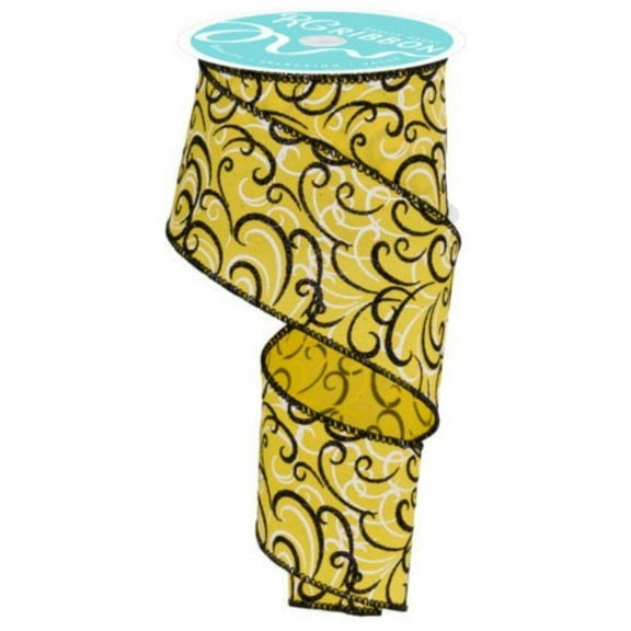 2.5 Multi Swirls Glitter Ribbon: Yellow/Black (10 Yard)