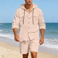 thumbnail image 2 of IWRICH Men's 2 Piece Linen Set Casual Long Sleeve Button down Hoodie Shirts and Shorts Sets Fashion Summer Beach Outfits Khaki XXXL, 2 of 5