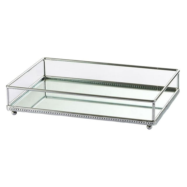 veasfak Clear Glass Mirrored Storage Makeup Tray Candle Plate Home Organizer