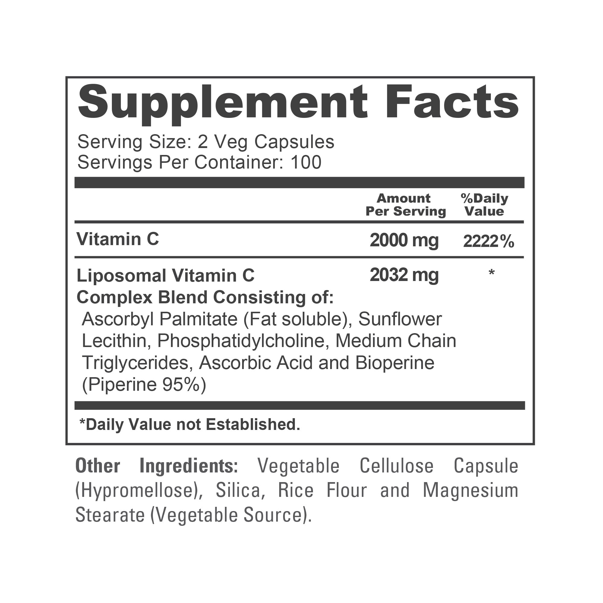 NusaPure Liposomal Vitamin C 2032mg - 200 Veggie Capsules with BioPerine, Dietary Supplement for Unisex Adult Health & Wellness