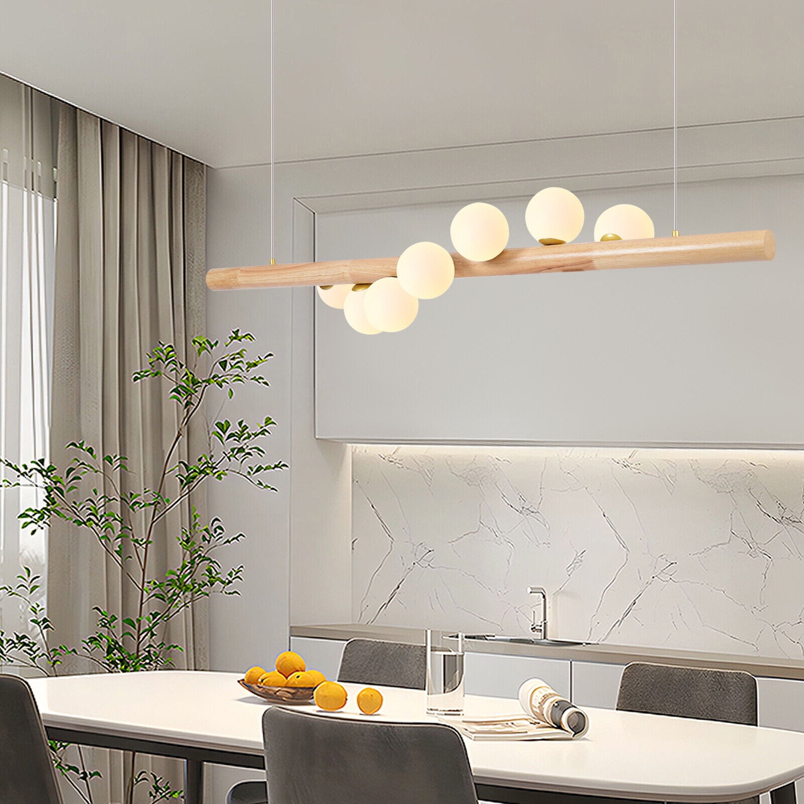 Miumaeov 7 Heads Modern Glass Globe Chandelier Linear Pendant Light Hanging Lamp Fixture For Dinning Living Room