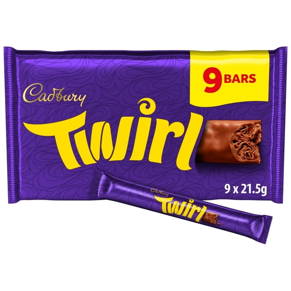Cadbury Twirl Chocolate Bar 9 Pack Multipack 193.5g, Imported from Britain