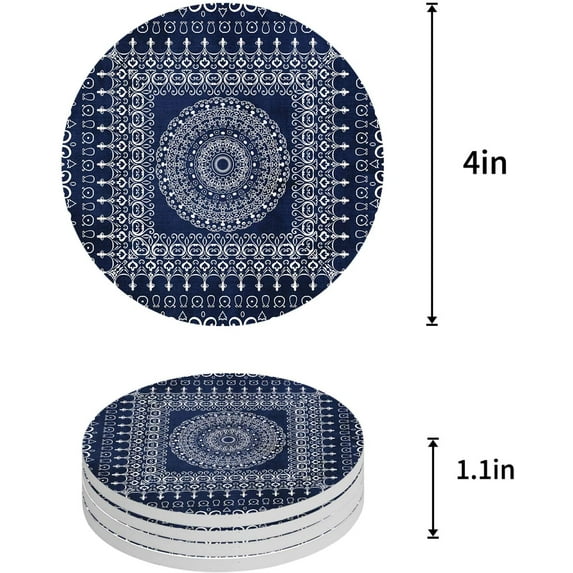 FMSHPON Geometric Style Mandala Pattern Set of 8 Round Coaster for Drinks, Absorbent Ceramic Stone Coasters Cup Mat with Cork Base for Home Kitchen Room Coffee Table Bar Decor