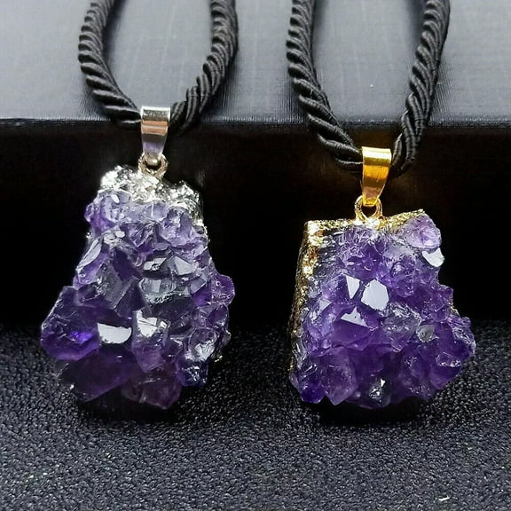 K-KED 2pcs Amethyst Natural Stone Necklace Chakra Healing Crystal Choker Men Women