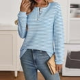 thumbnail image 5 of hotojiny Fall Tops for Women Cute Striped Button Crew Neck Pullover Lightweight Long Sleeve Loose Fit Henley Shirt Winter Clothes, 5 of 6