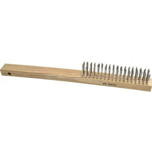 Weiler - 4 Rows x 18 Columns Curved Handle Stainless Steel Scratch Brush - 6" Brush Length, 14" OAL, 1" Trim Length (6 Pack)
