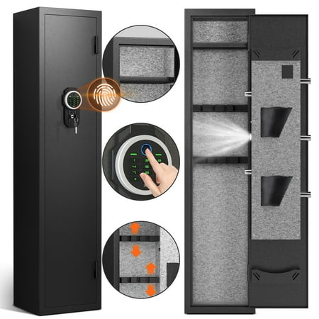 2-3 Fingerprint Gun Safes for Home Quick Access Gun Safe for Shotguns with Adjustable Gun Support & Removable Shelf