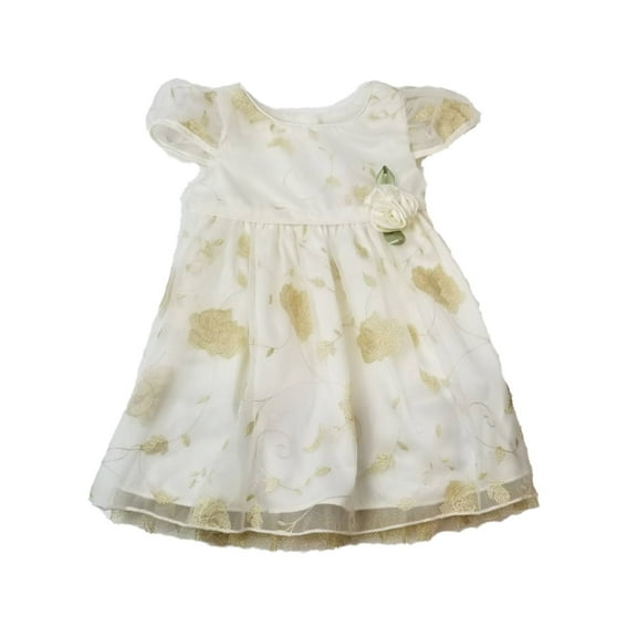 Infant Baby Girls White Gold Flower Christmas Holiday Fancy Party Dress 6M