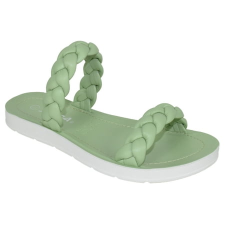 

Soda Shoes Women Flip Flops Flat Sandals Slides Double Braided Straps JOYFUL-S Mint Light Green 9