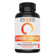 Thyroid Support with Iodine Capsules, 60 Ct, Energy, Metabolism, and Focus by Zhou Nutrition