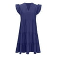 thumbnail image 5 of Odbmxy Women Sundress Midi Short Sleeve Dresses for Women Party Plain Ruffle Classy Regular Dresses,Blue S, 5 of 5