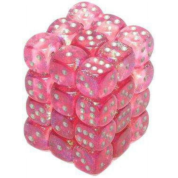 Chessex 6-Sided d6 Borealis Dice Pack (Pink & Silver)