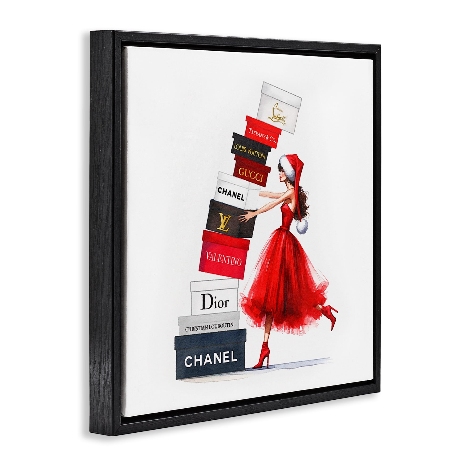 Stupell Industries Holiday Glam Shopping Boxes Holiday Painting Black Floater Framed Canvas Art Prints Wall Art, 18 x 18