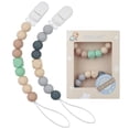 thumbnail image 4 of Tyry.Hu Pacifier Clip Baby Boys Silicone Paci Clip Teething Relief Teether Toy Binky Holder BPA Free Chewbeads Shower Gift Set of 2 (Beige, Grey), 4 of 8