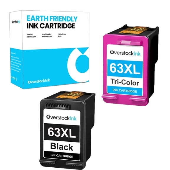 OverstockInk 63XL Ink Cartridges Combo Pack of 2 Compatible for HP63 Ink Cartridge for DeskJet 3630 3631 3632 OfficeJet 3833 3834 3835 (1 Black, 1 Tricolor)