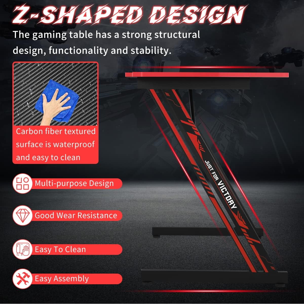 47 inch Z-Shaped Ergonomic Gaming Desk for Gamers, Office