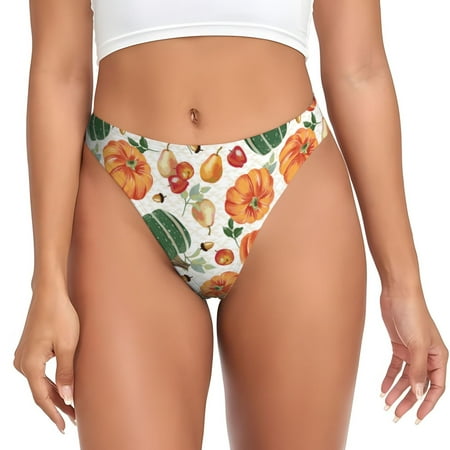 Sigee Autumn Pumpkins for Women s G-String Panty  Low Rise  Soft Lace Perfect for Everyday Wear or Special Occasions-Medium